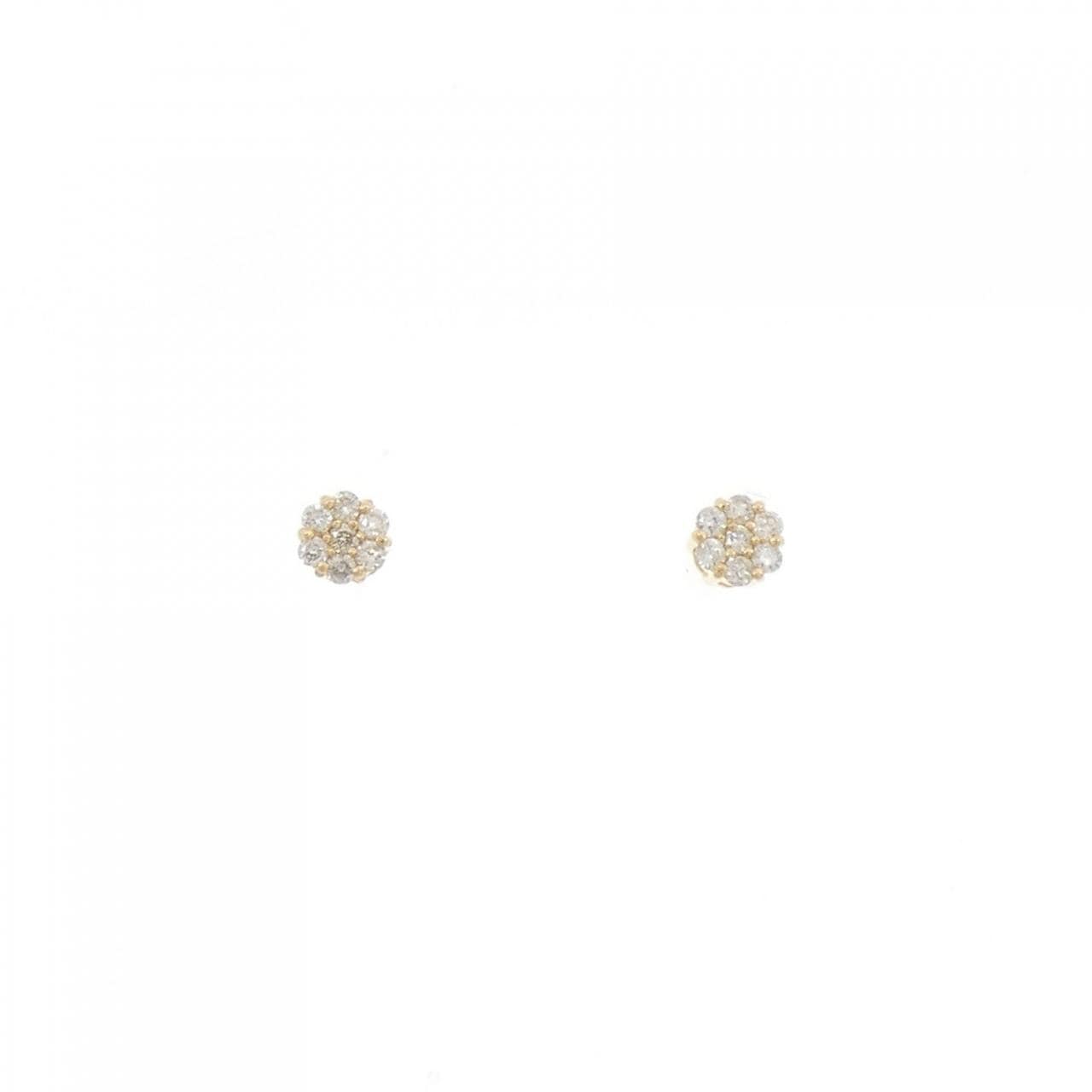 【新品】K18YG フラワー ダイヤモンド ピアス 0.10CT