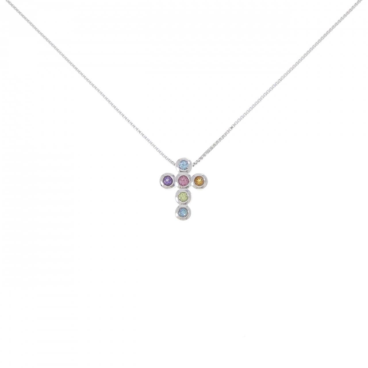 750WG クロス カラーストーン ネックレス