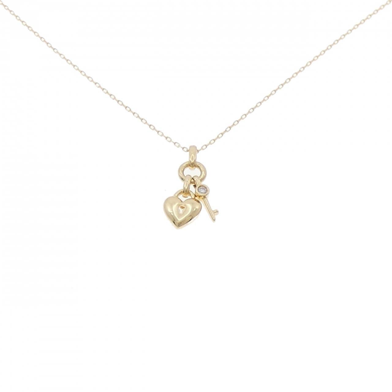 750YG/K18YG Heart x Key Diamond Necklace 0.04CT