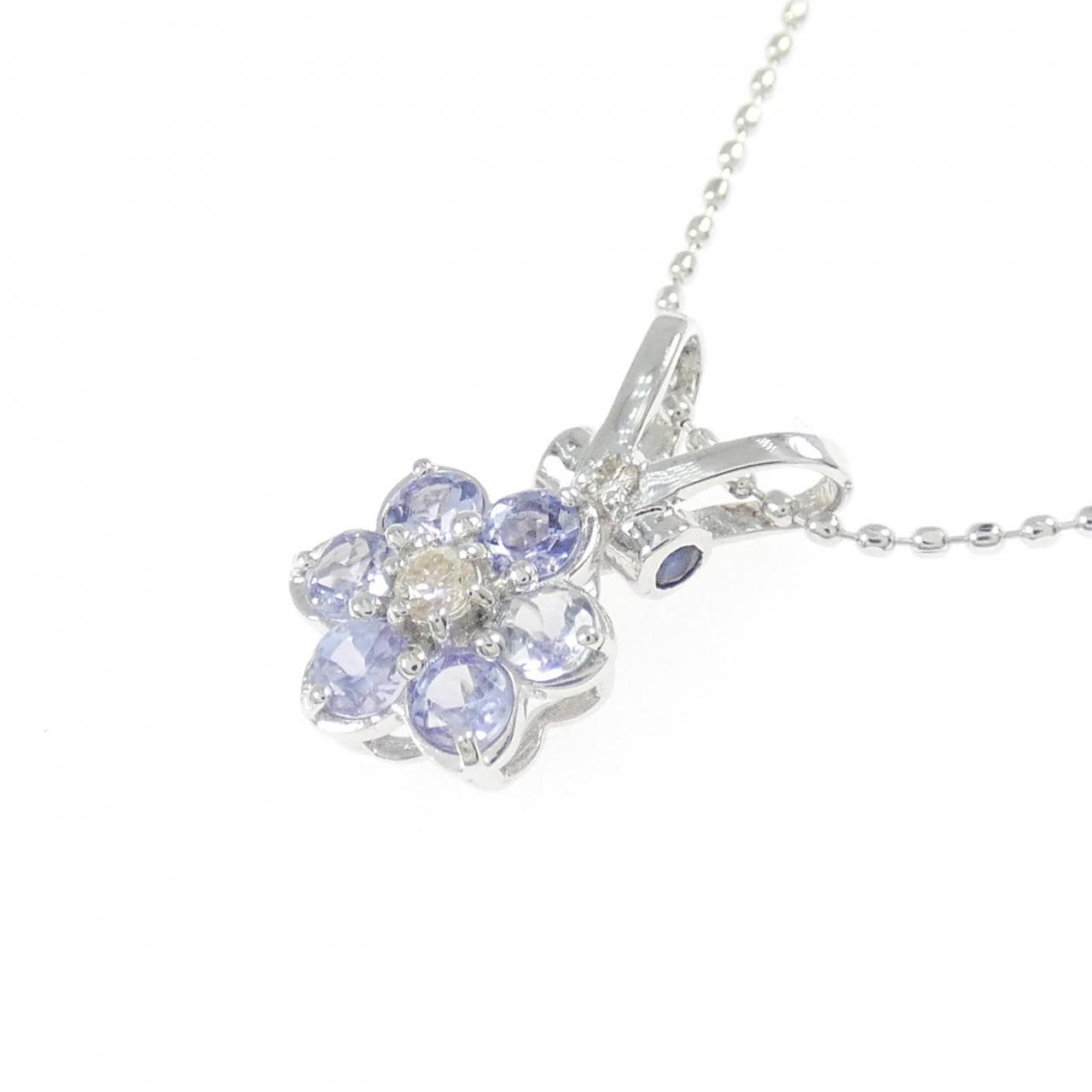 K18WG フラワー カラーストーン ネックレス