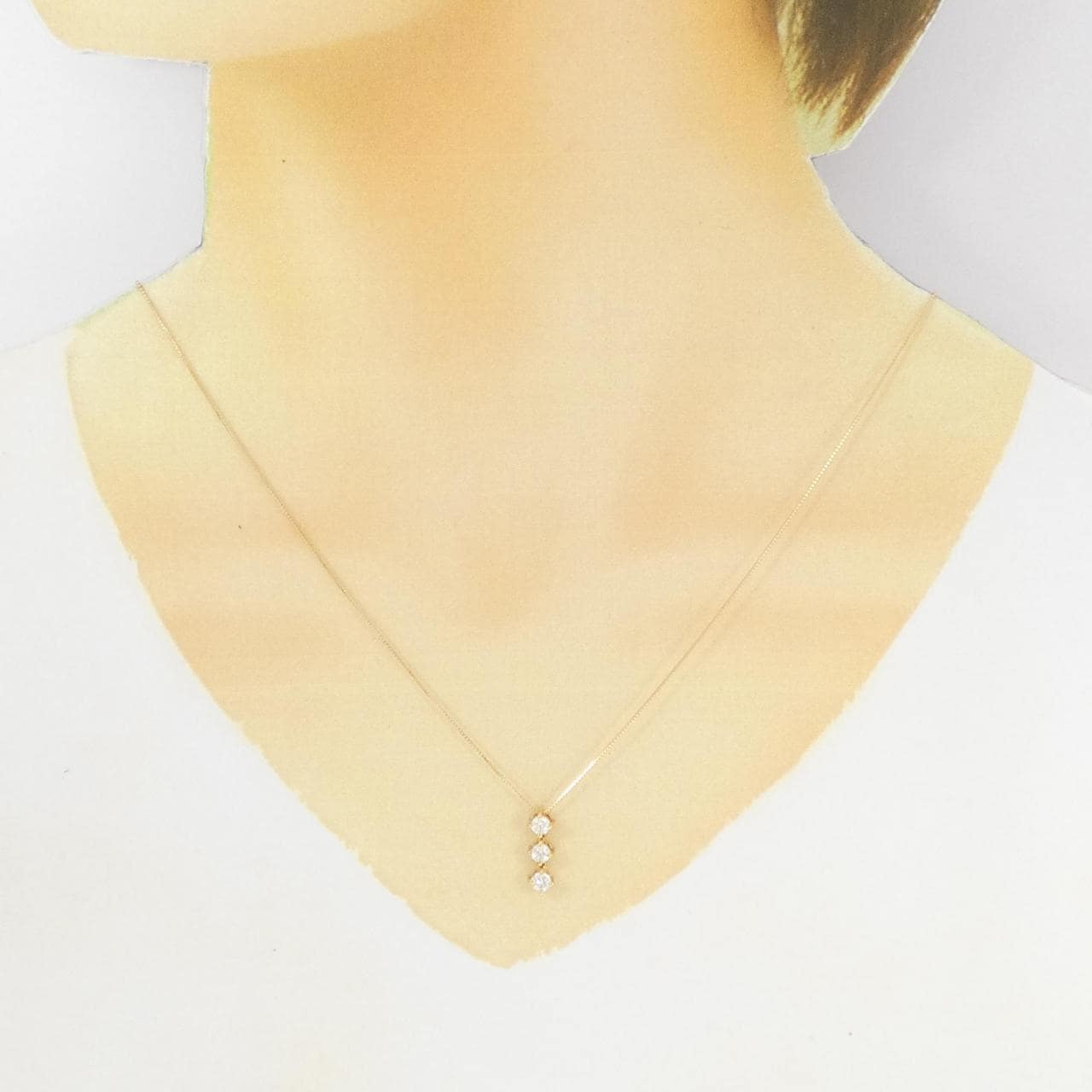 K18YG 2WAY スリーストーン ダイヤモンド ネックレス 0.43CT
