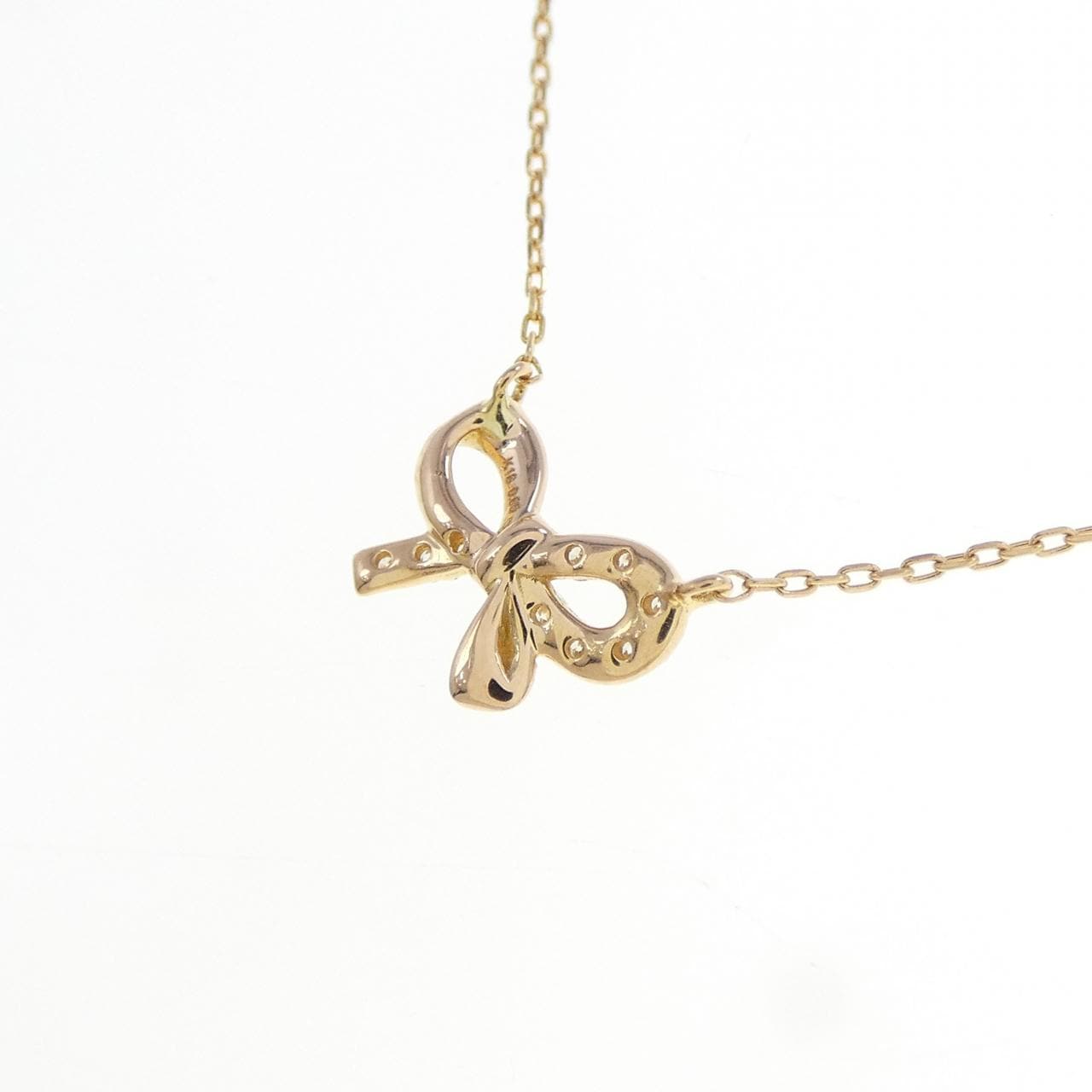 K18PG リボン ダイヤモンド ネックレス 0.05CT