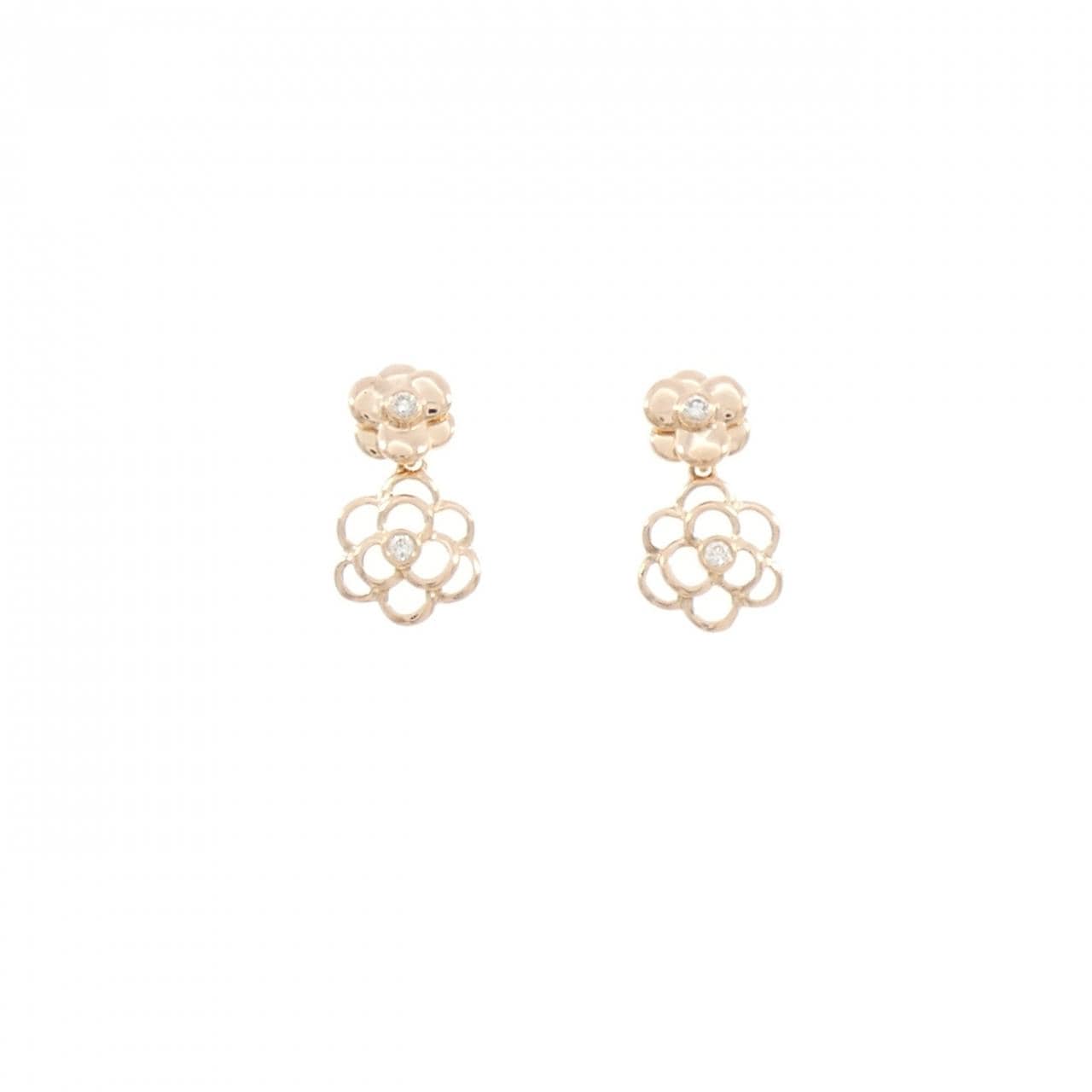 K18PG/750PG フラワー ダイヤモンド ピアス 0.04CT