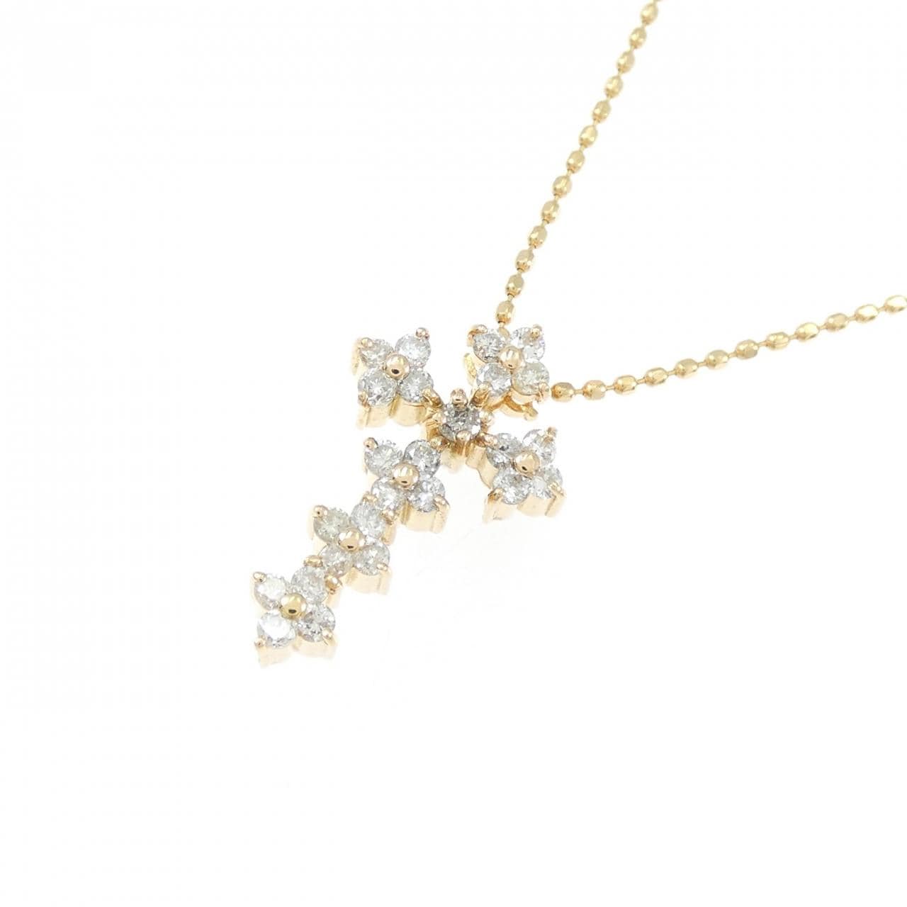 K18PG Cross x Flower Diamond Necklace 0.26CT
