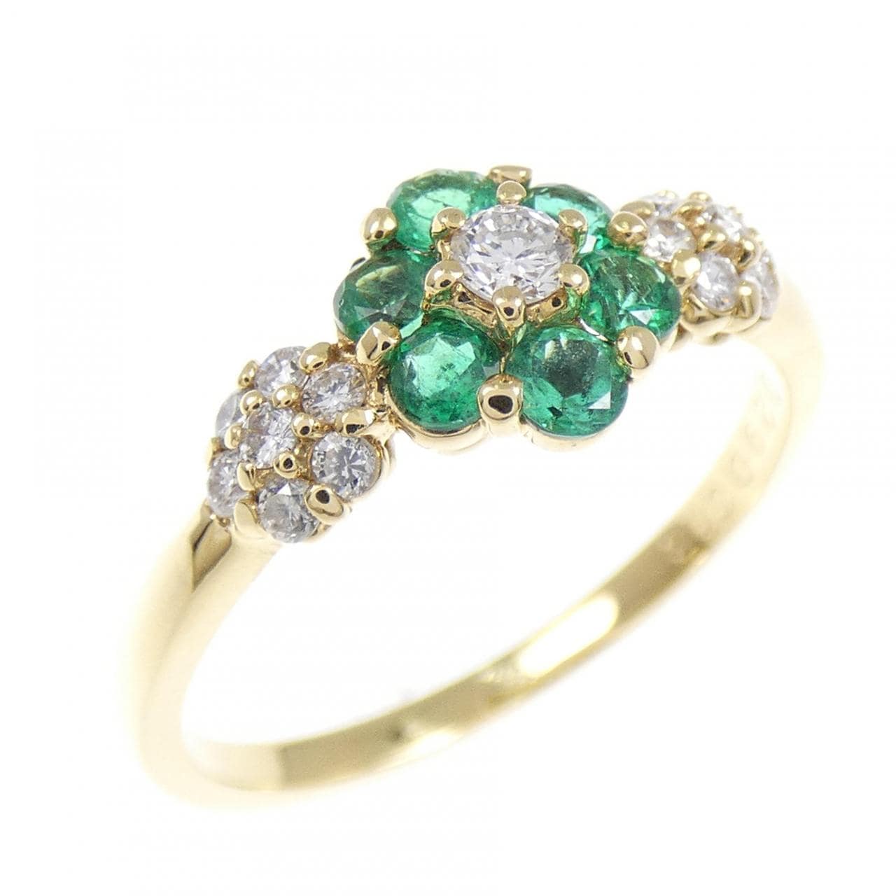 K18YG フラワー エメラルド リング 0.29CT