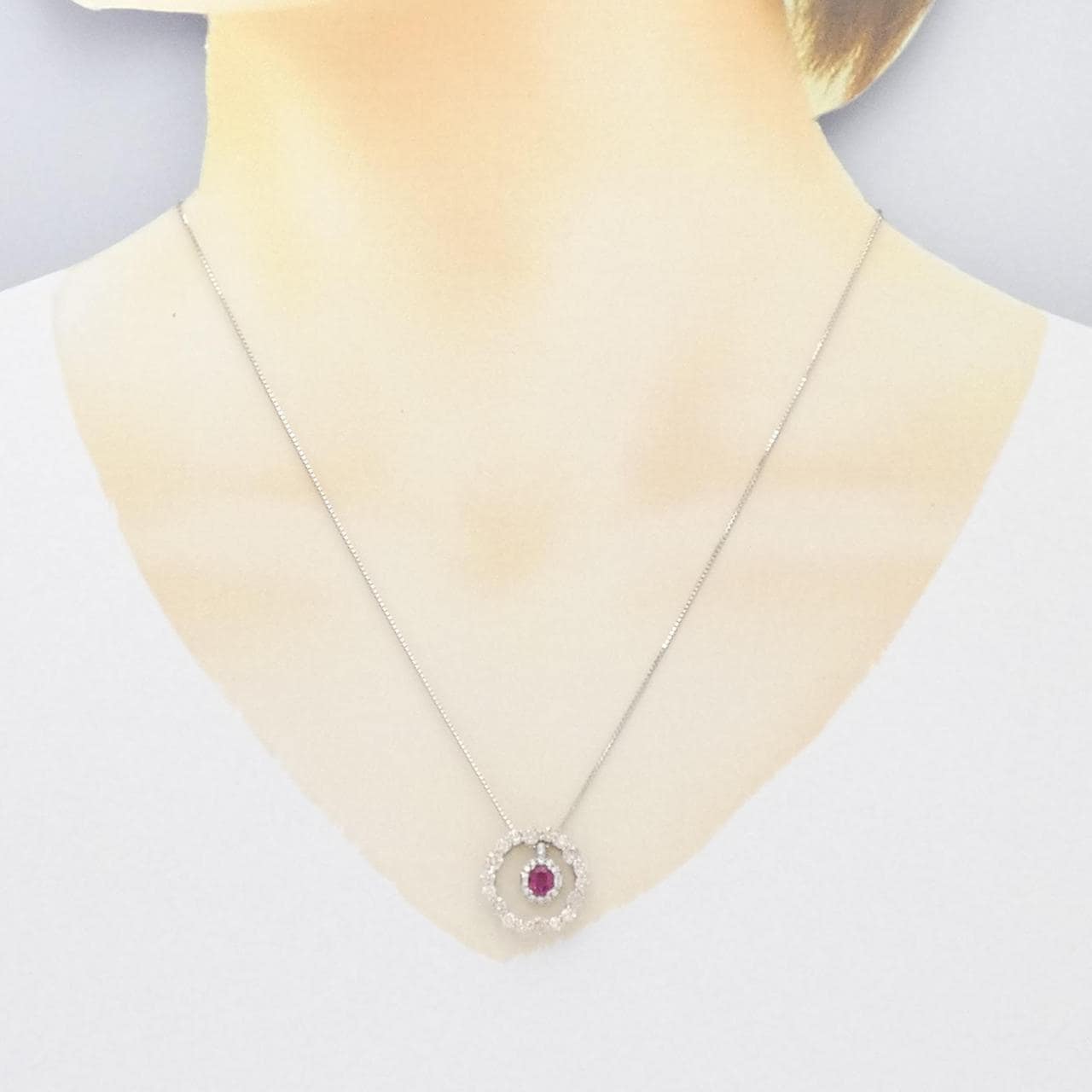 K18WG/PT Ruby Necklace 0.40CT