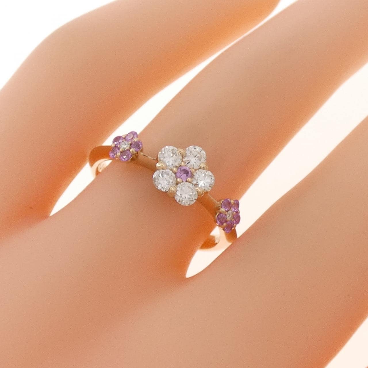 K18PG フラワー サファイヤ リング 0.14CT