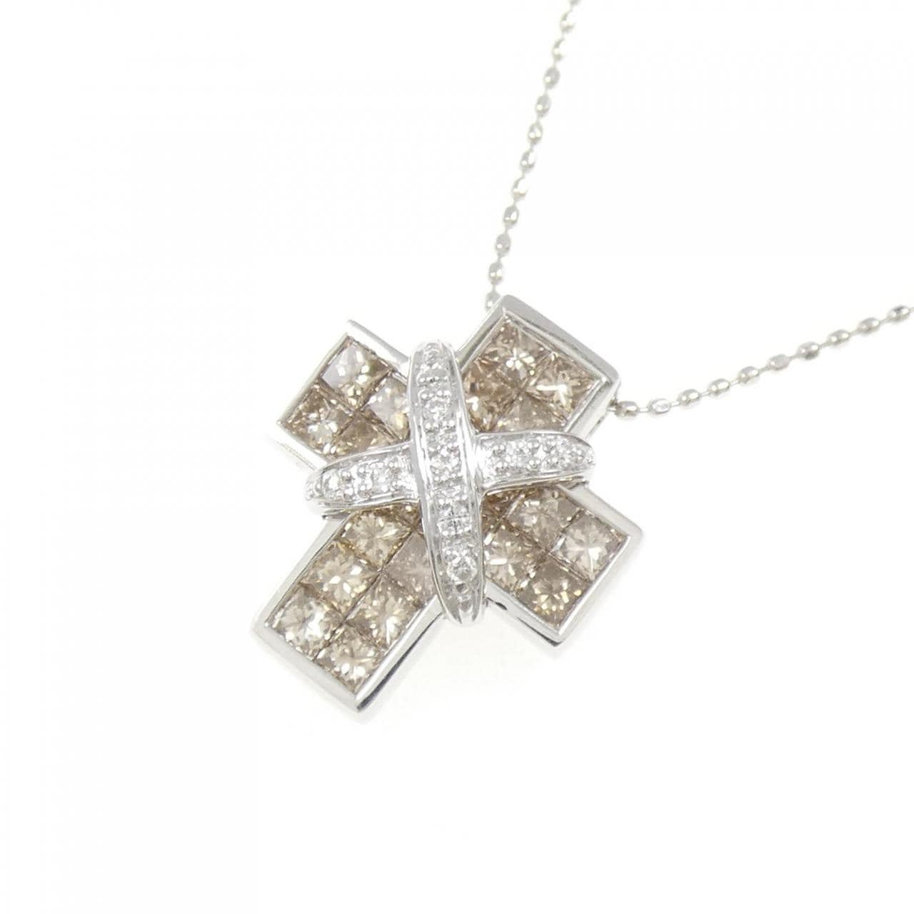 K18WG クロス ダイヤモンド ネックレス