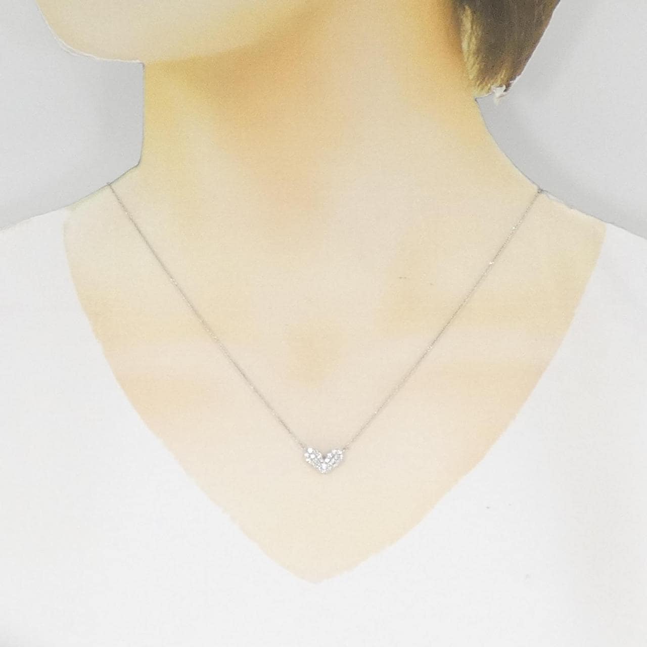 K18WG Pave Heart Diamond Necklace 0.28CT