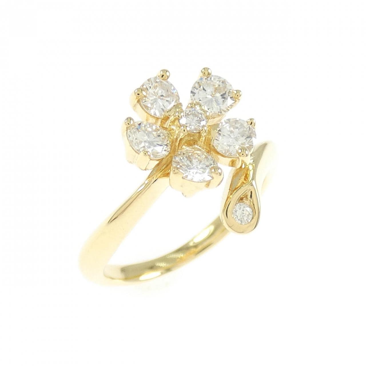 K18YG フラワー ダイヤモンド ピンキー リング 0.50CT