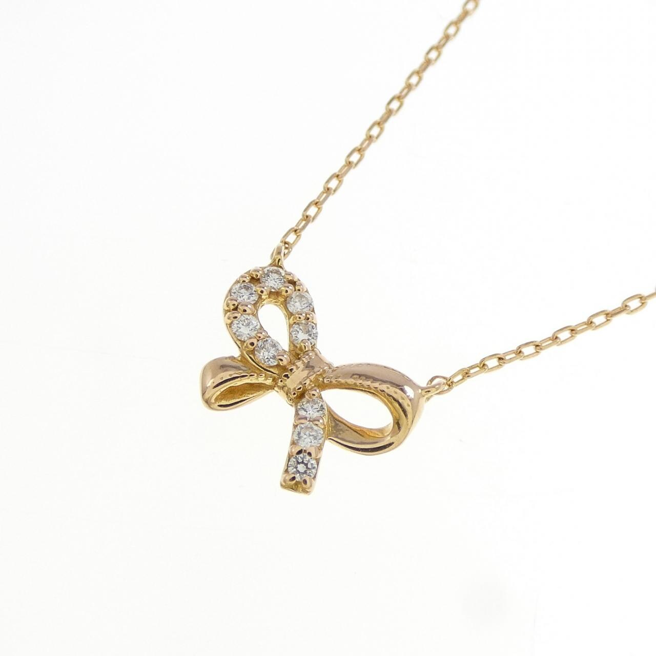 K18PG リボン ダイヤモンド ネックレス 0.05CT
