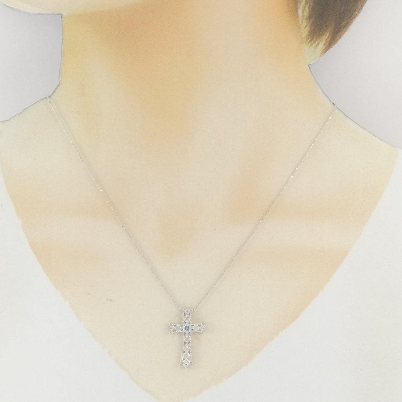 K18WG クロス ダイヤモンド ネックレス 0.15CT