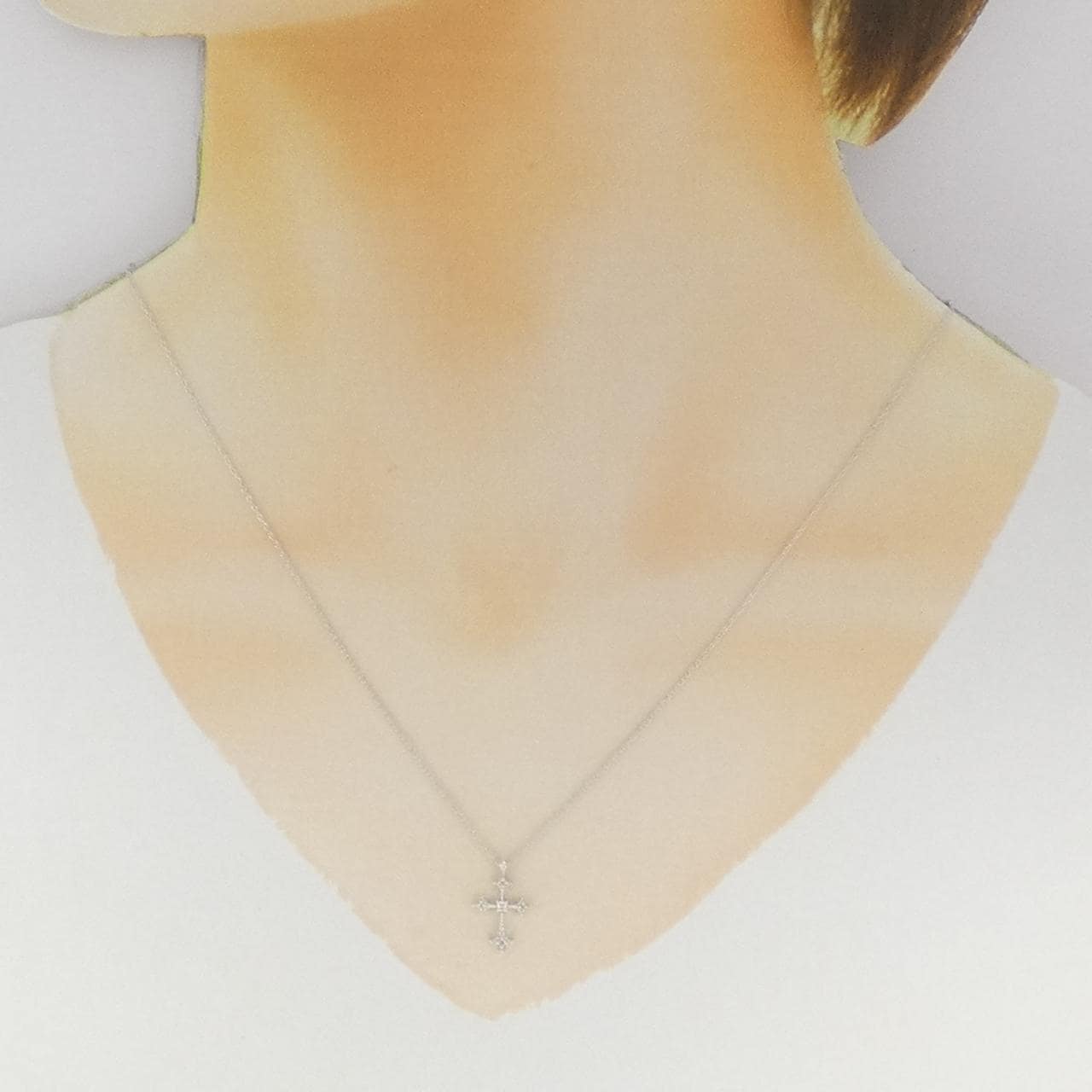 K10WG クロス ダイヤモンド ネックレス 0.04CT