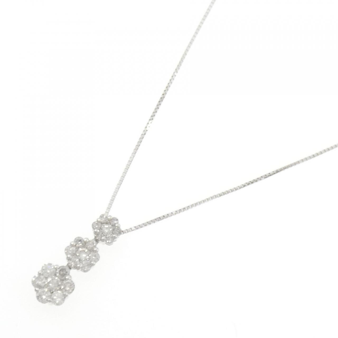K18WG/750WG フラワー ダイヤモンド ネックレス 1.00CT