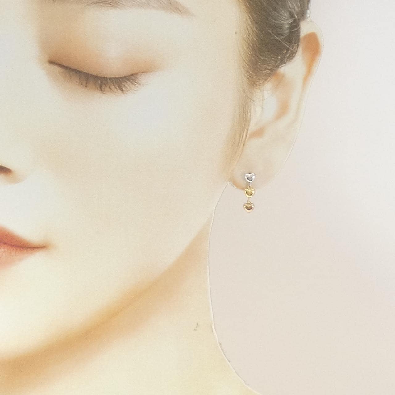 K18スリーカラー ハート ピアス