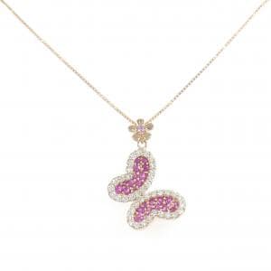 K18PG バタフライ×フラワー カラーストーン ネックレス