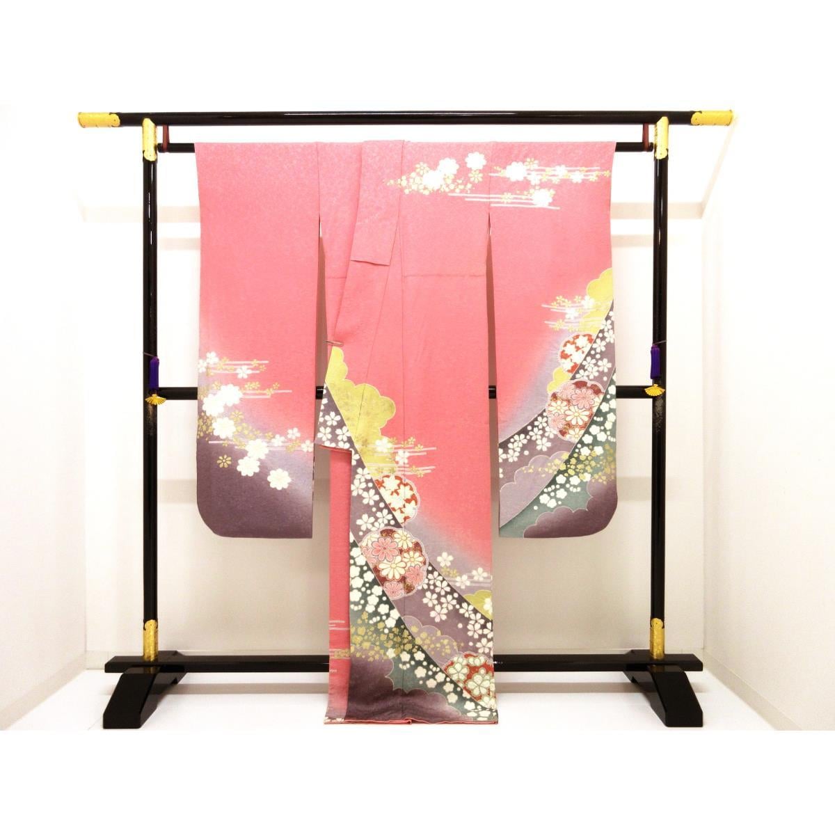 振袖　銀通しボカシ染　友禅金彩加工　絞り入