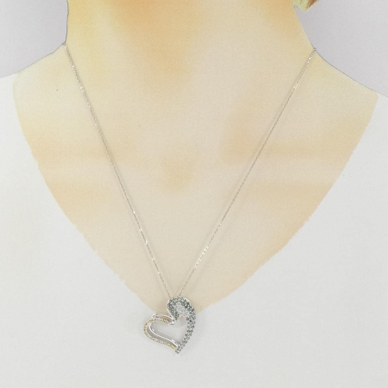 750WG/K18WG ハート ダイヤモンド ネックレス 0.18CT