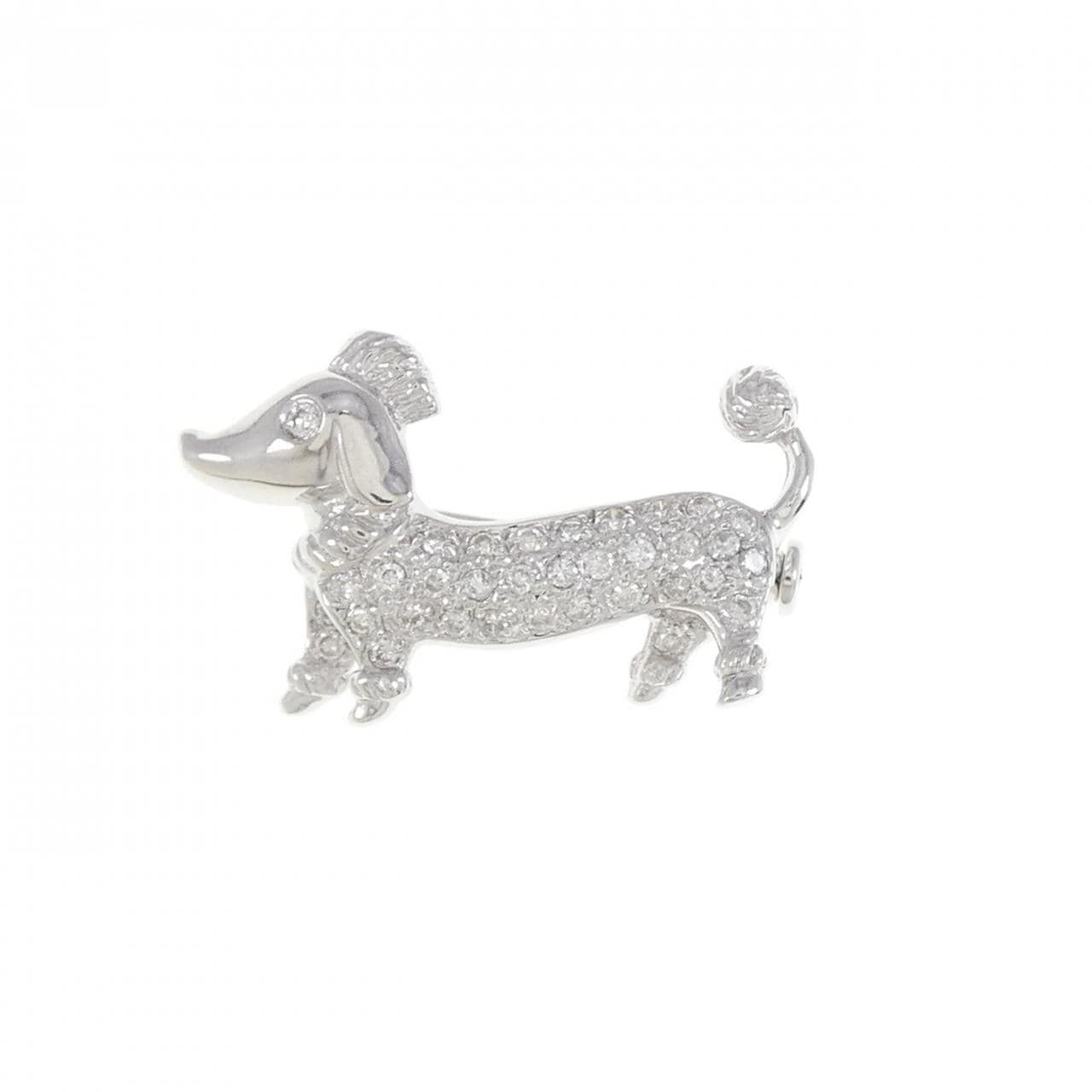 K18WG Dog Diamond Brooch 0.28CT