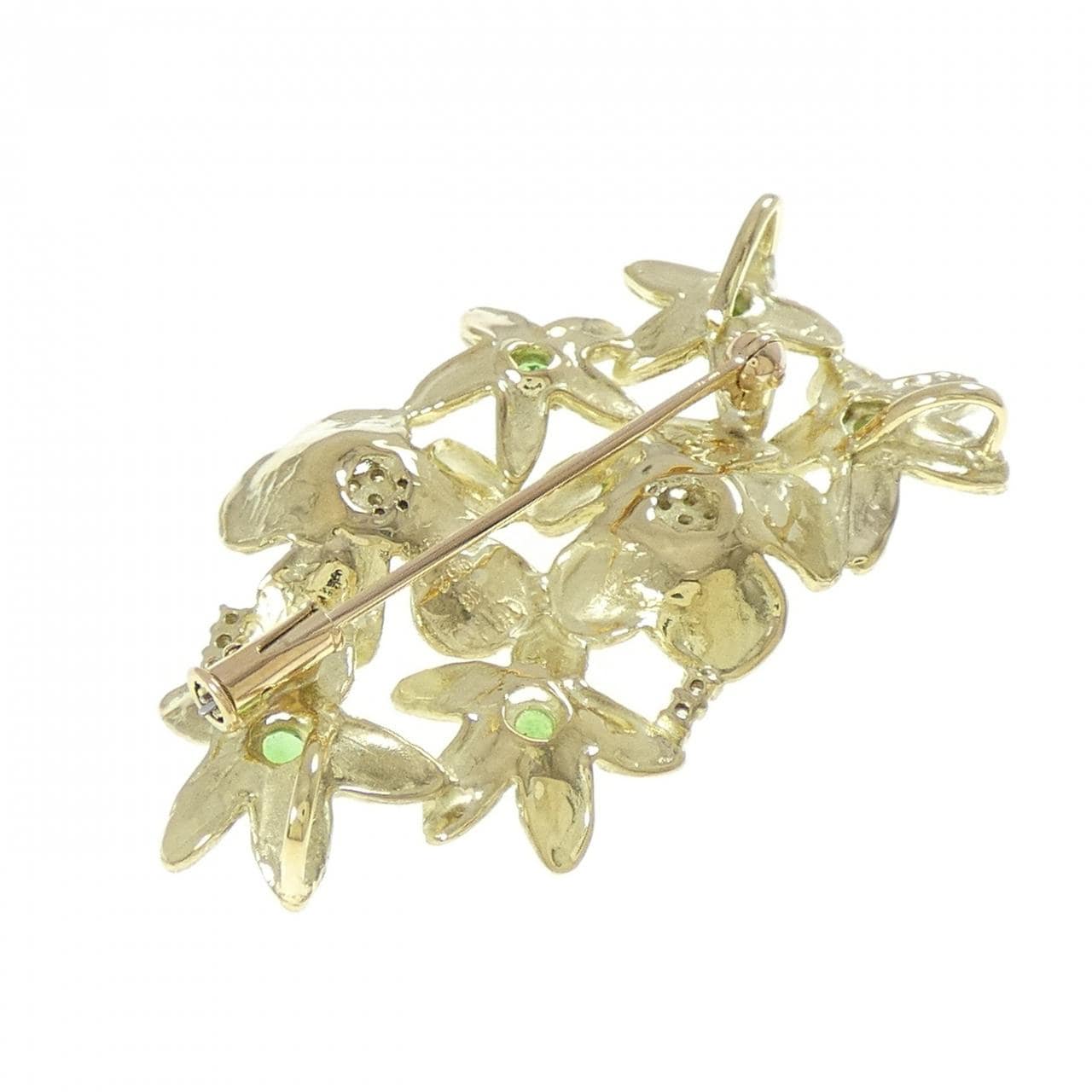 K18YG フラワー グリーンガーネット ブローチ 0.62CT