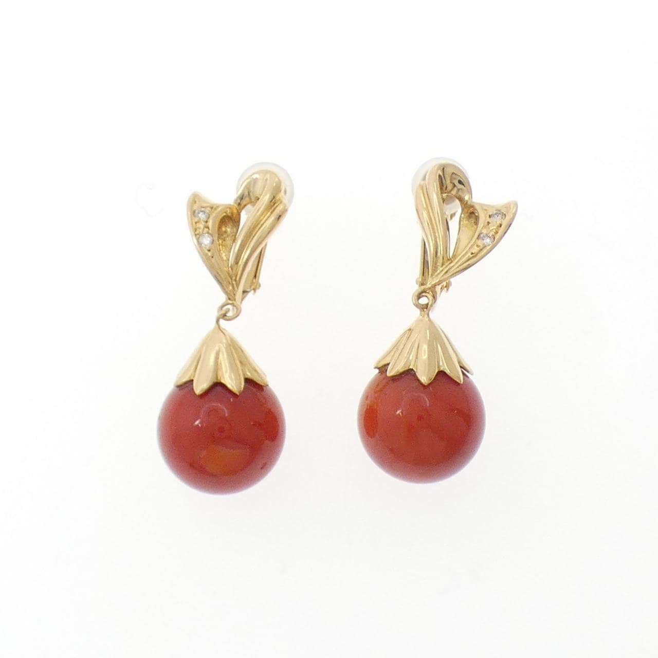 K18YG サンゴ イヤリング 11.4mm
