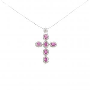 K14WG クロス ルビー ネックレス 1.20CT