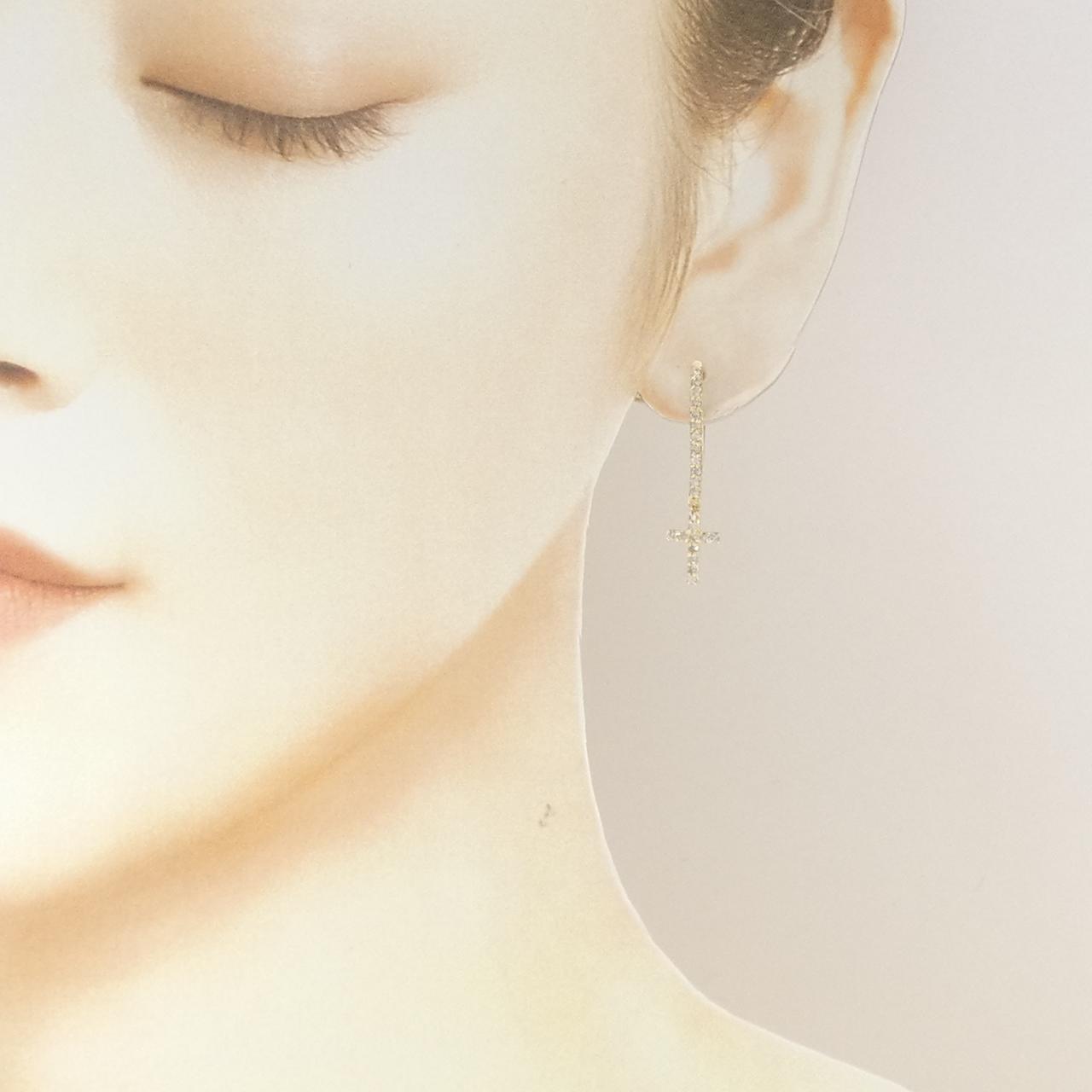 K14YG クロス ダイヤモンド ピアス 0.42CT