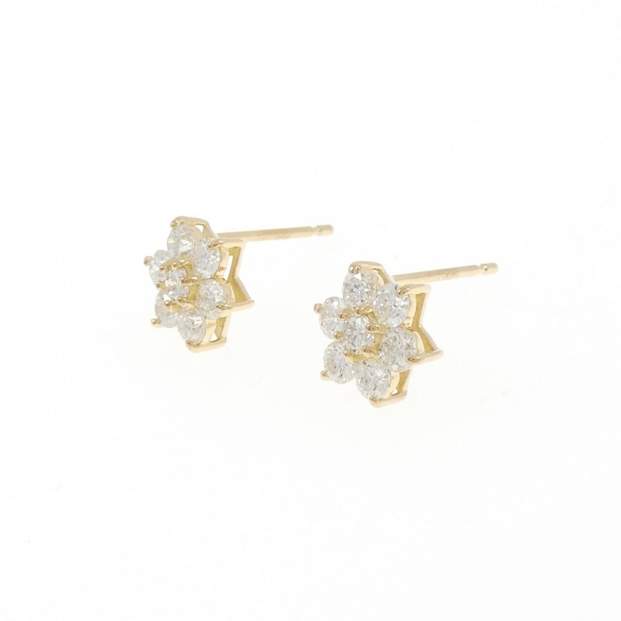 [再加工款] K18YG 花形钻石耳环 0.60CT