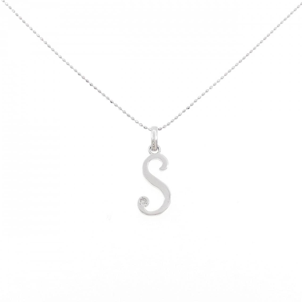 K18WG イニシャルS ダイヤモンド ネックレス