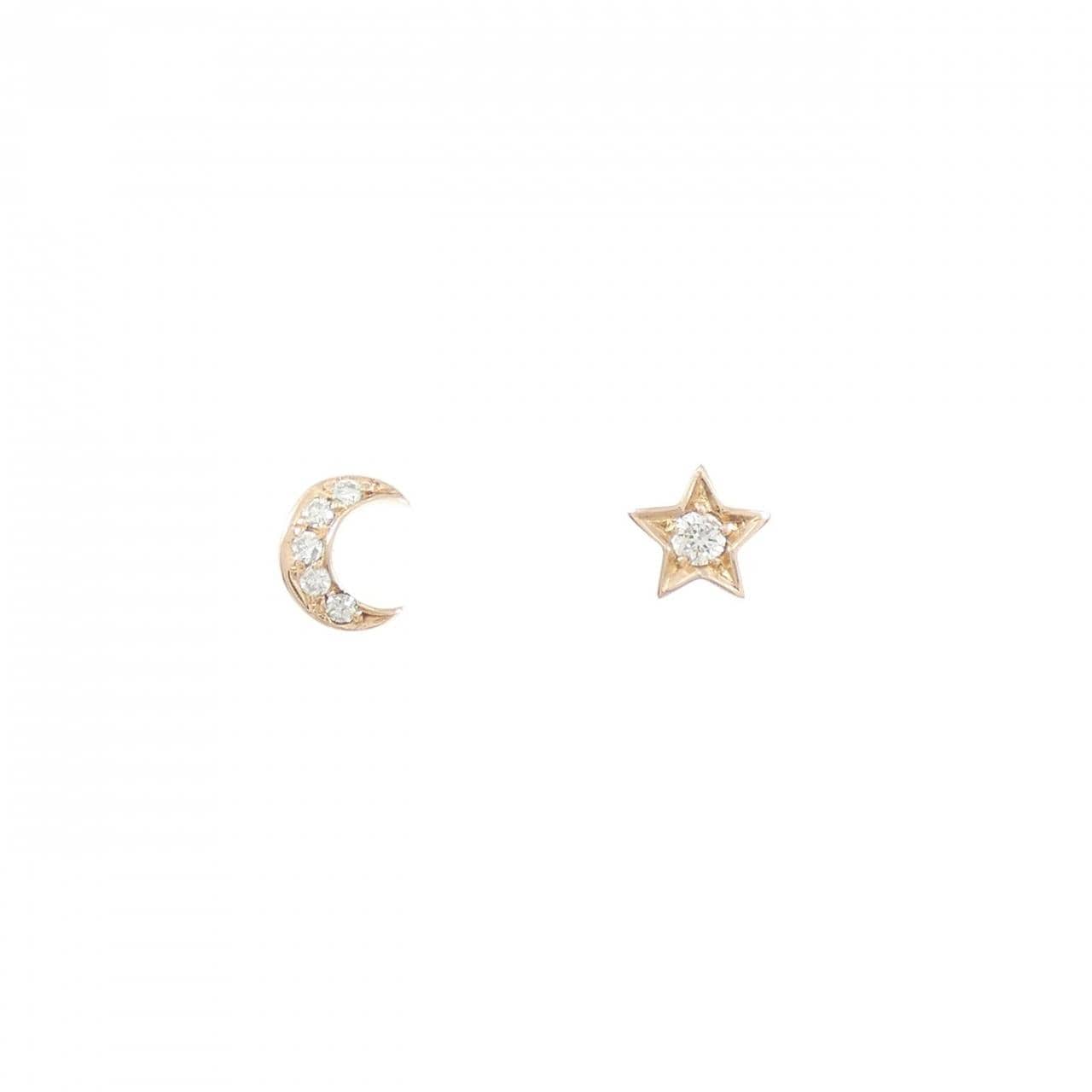 K18PG Moon x Star Diamond Earrings 0.10CT