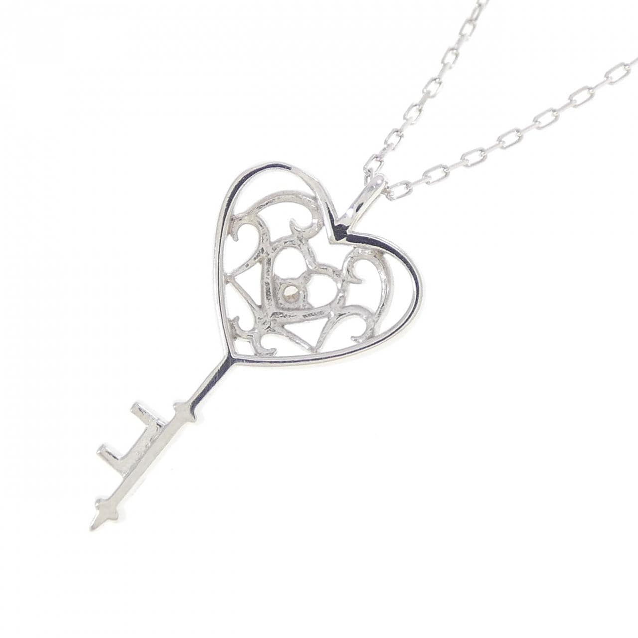 K10WG ハート×キー ダイヤモンド ネックレス 0.01CT