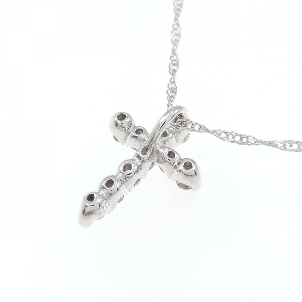 K14WG クロス ダイヤモンド ネックレス 0.15CT