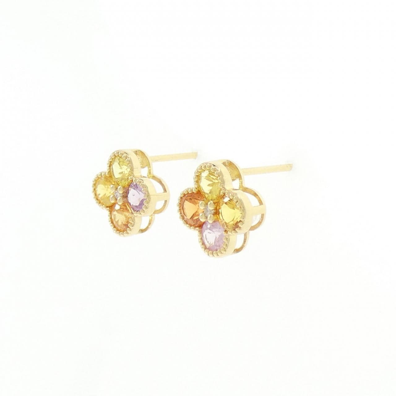 K18YG フラワー サファイヤ ピアス 1.78CT
