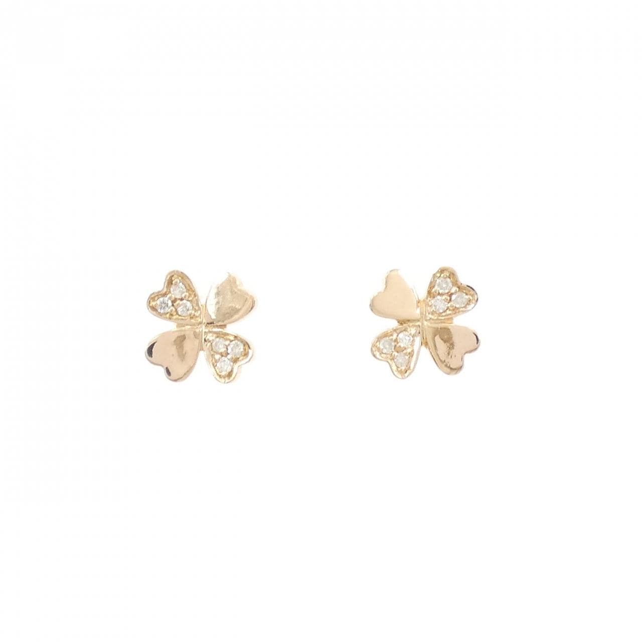 K18PG クローバー ダイヤモンド ピアス 0.08CT