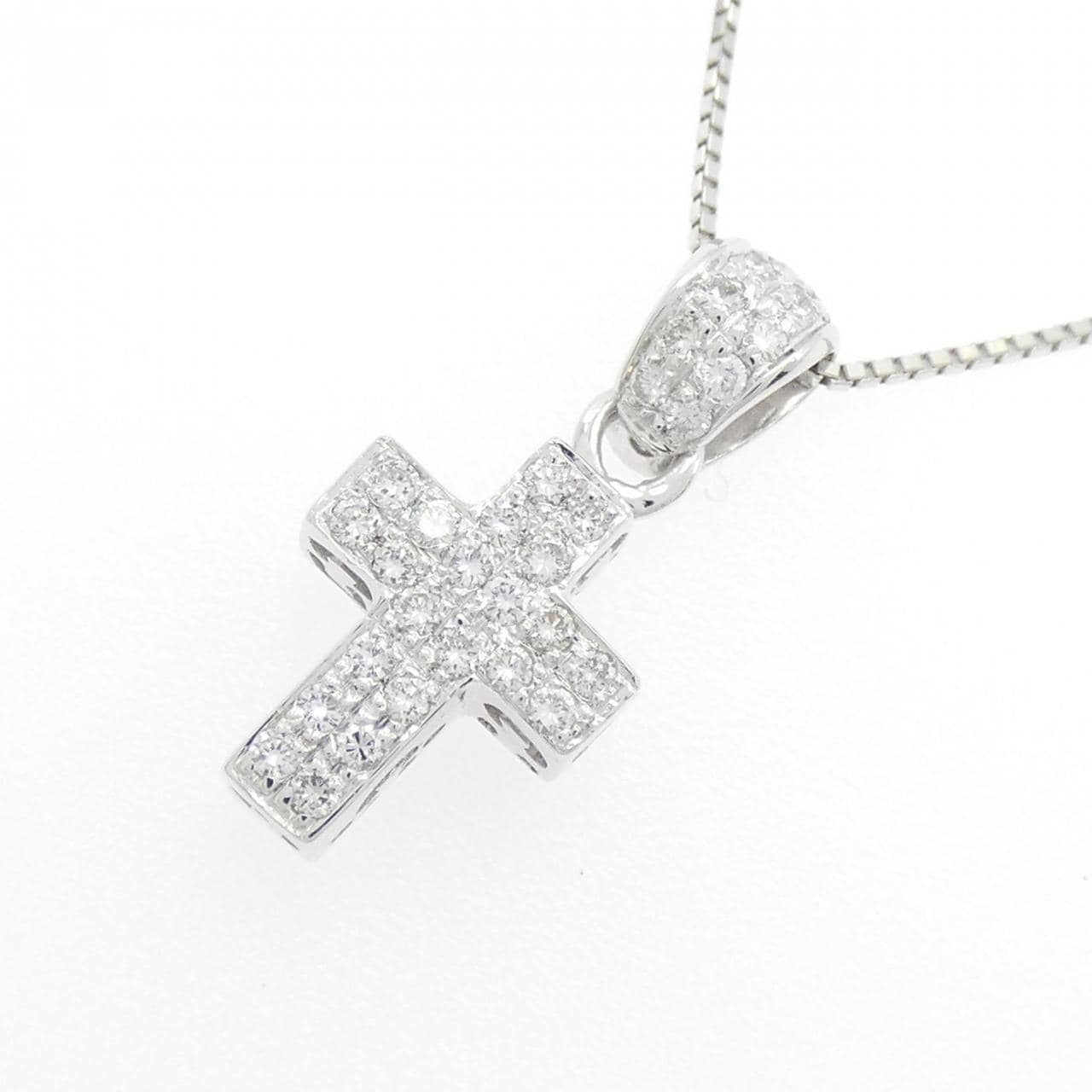 750WG/K18WG クロス ダイヤモンド ネックレス 0.32CT
