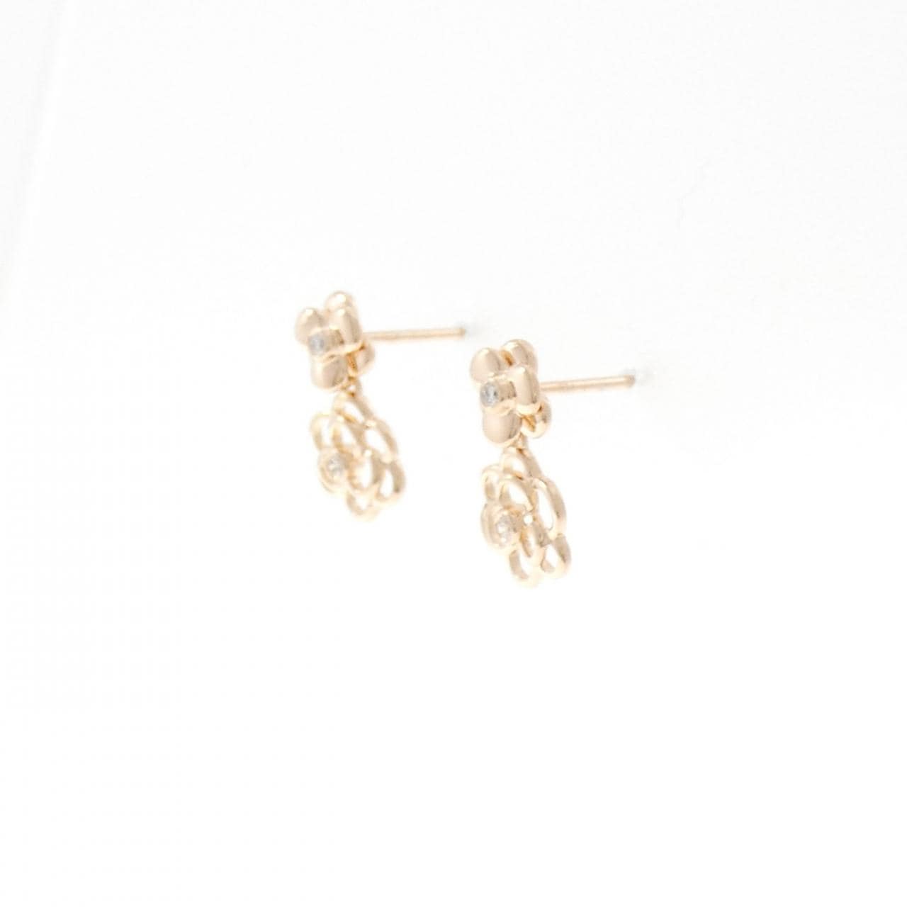K18PG/750PG フラワー ダイヤモンド ピアス 0.04CT