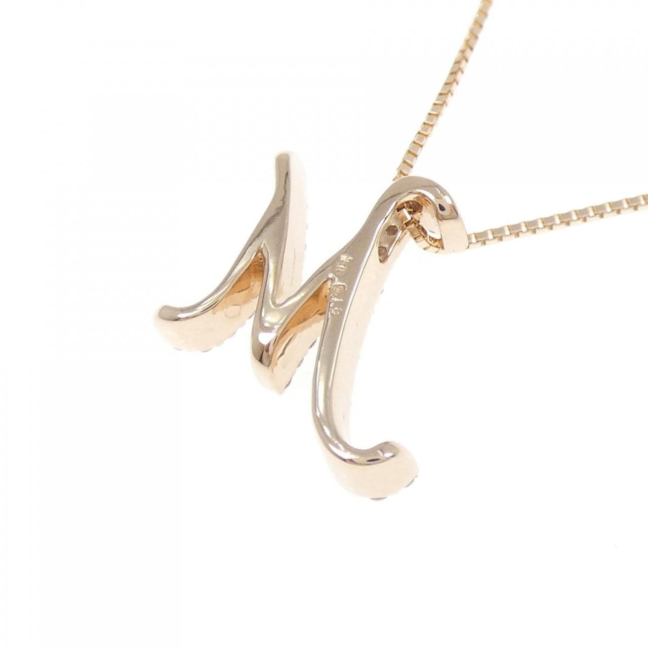 K18PG イニシャルM ダイヤモンド ネックレス 0.18CT