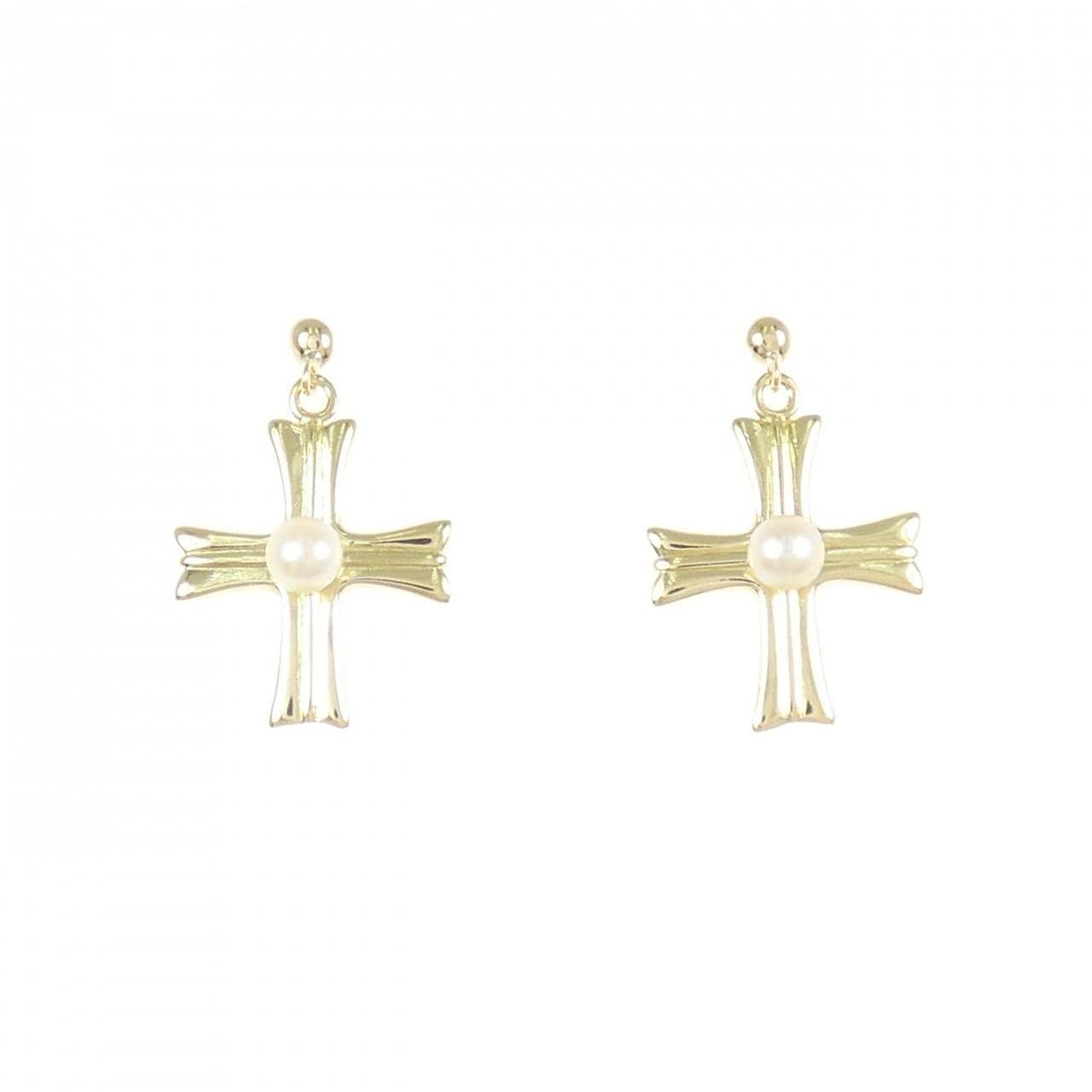 K18YG クロス アコヤパール ピアス