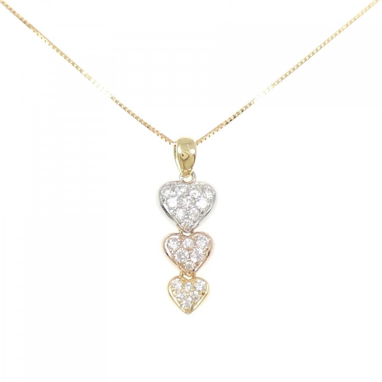 K18YG/PT900/K18PG Heart Diamond Necklace 0.47CT