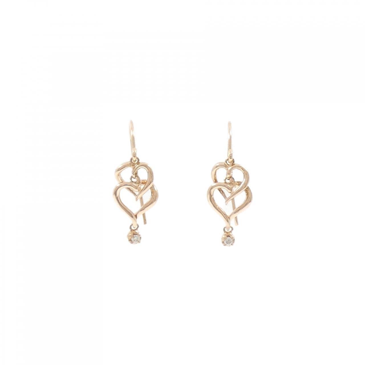 K10PG ハート ダイヤモンド ピアス