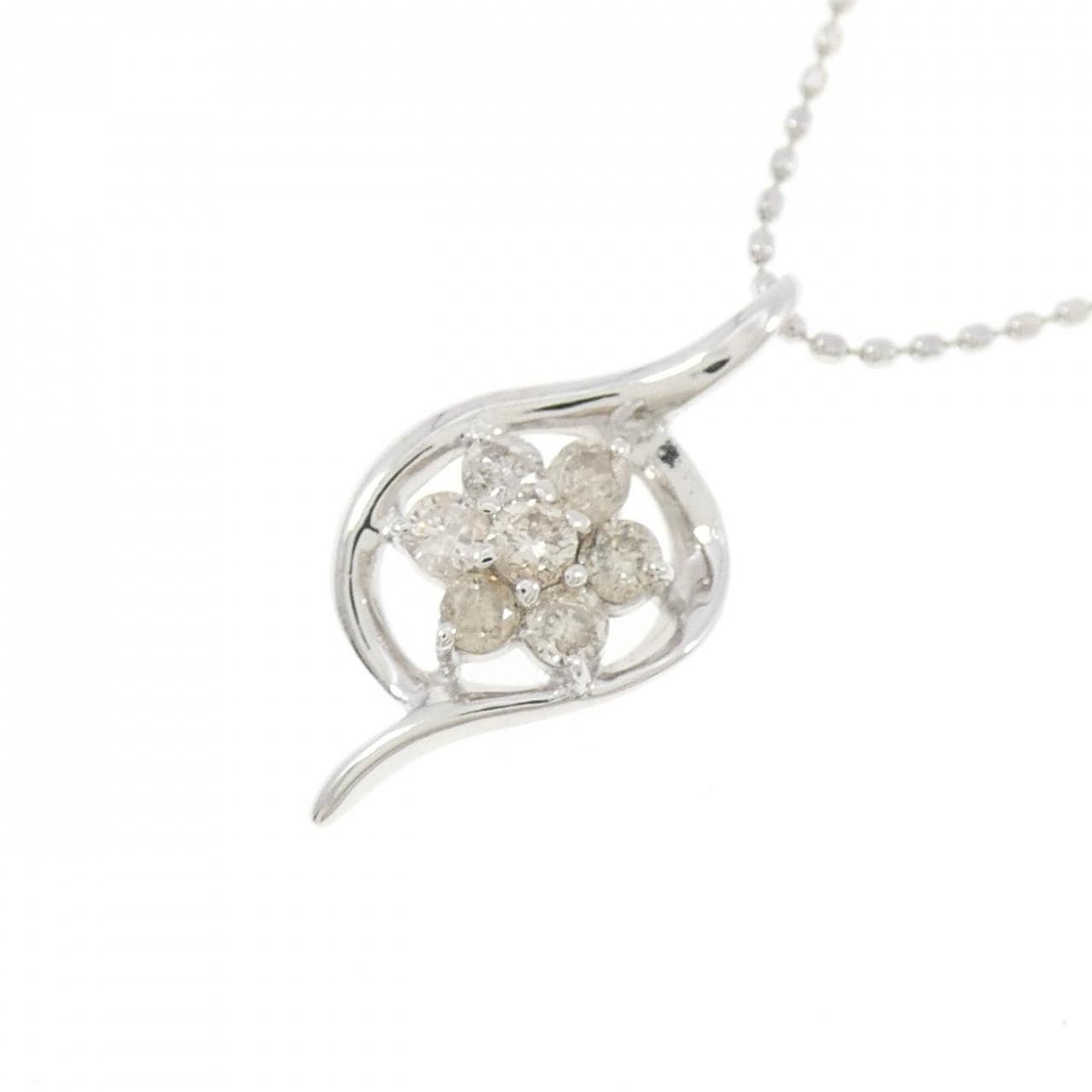 K18WG フラワー ダイヤモンド ネックレス 0.25CT