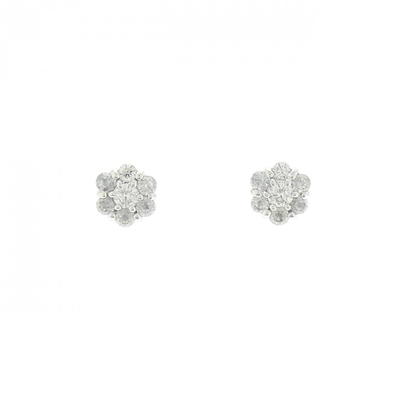K18WG フラワー ダイヤモンド ピアス 0.40CT