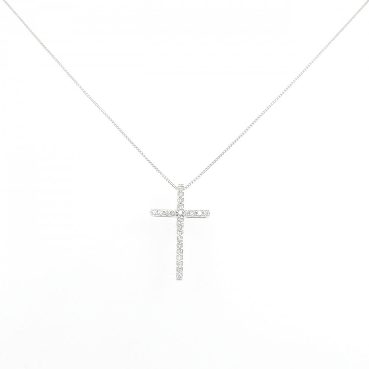 K18WG クロス ダイヤモンド ネックレス 0.15CT
