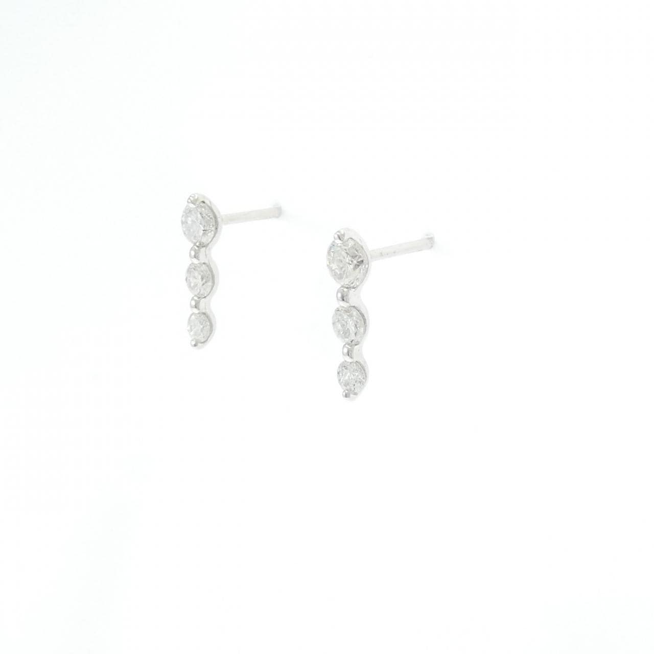 K18WG スリーストーン ダイヤモンド ピアス 0.50CT