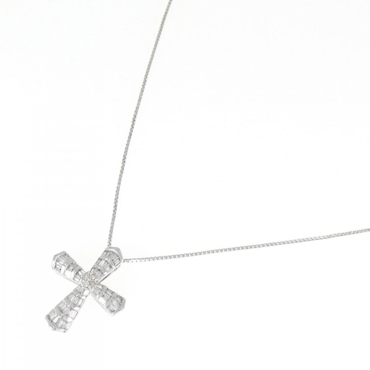 K18WG クロス ダイヤモンド ネックレス 0.42CT