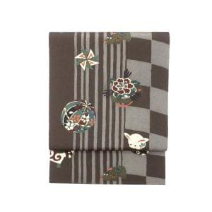 名古屋帯　ちりめん染帯　全通柄