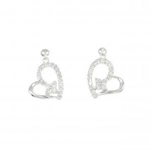 K14WG ハート×フラワー ダイヤモンド ピアス 0.22CT