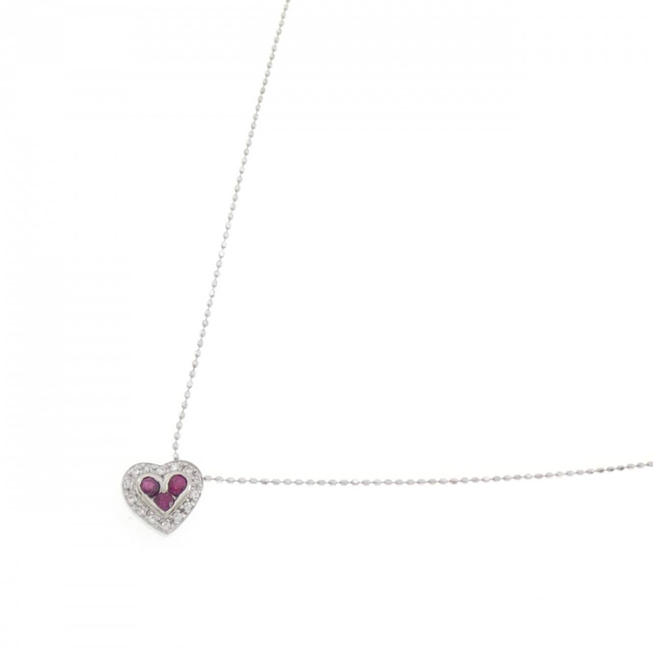 K18WG ハート ルビー ネックレス 0.26CT