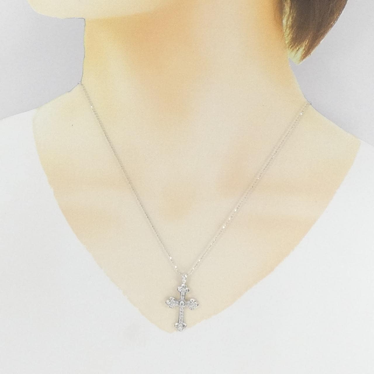 K18WG クロス ダイヤモンド ネックレス 0.51CT