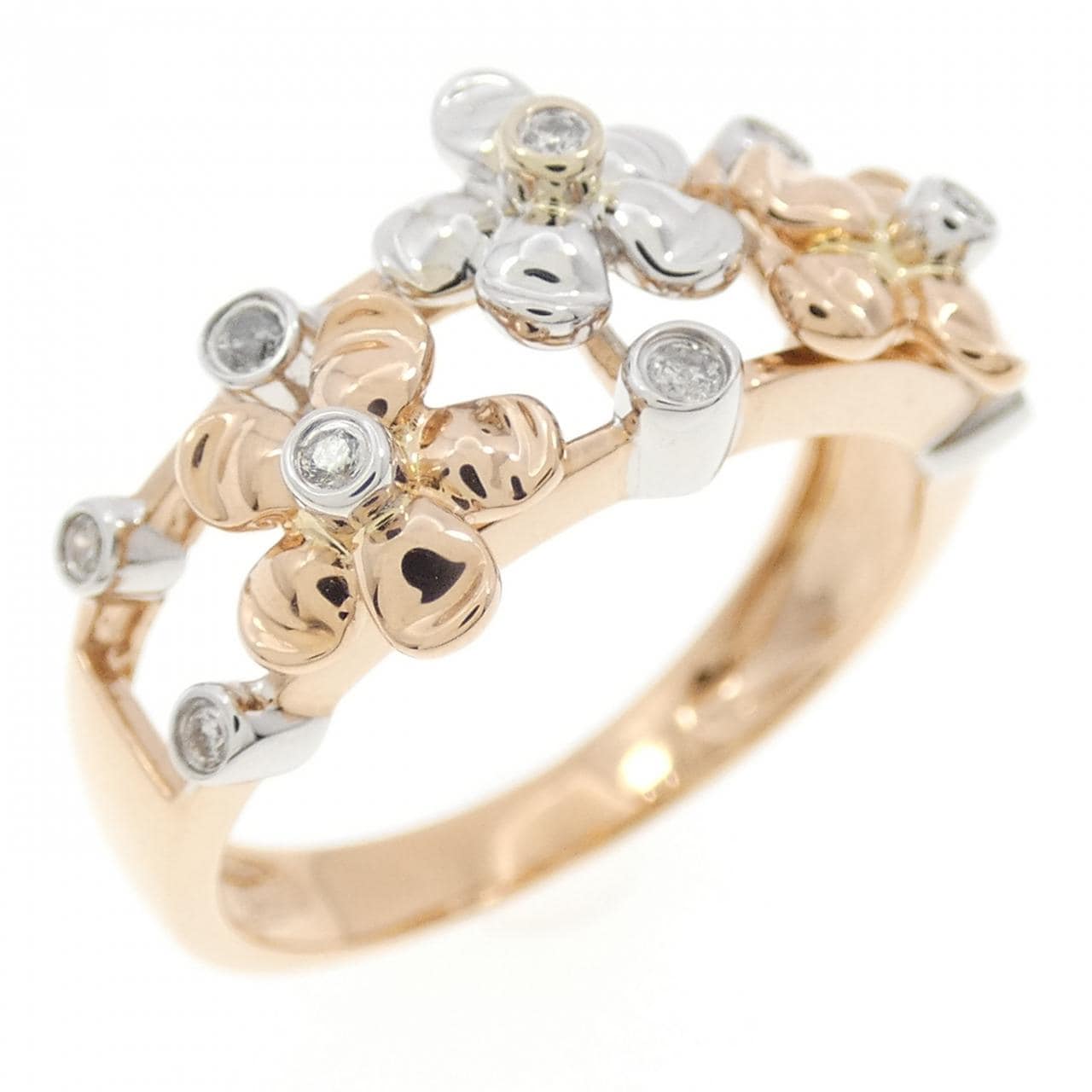 K18PG/K18WG フラワー ダイヤモンド リング 0.08CT